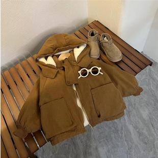 Huge Thick Children's Parksuit Hooded Korean Style Children's Wear Thickened Solid Color Boys' Coat Small and Medium-sized Children's Winter Warm Coat