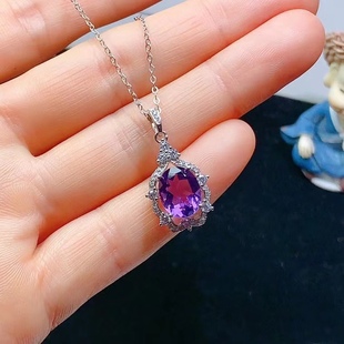 New s925 sterling silver inlaid natural amethyst pendant high Joker clavicle main stone size: 8 x 10