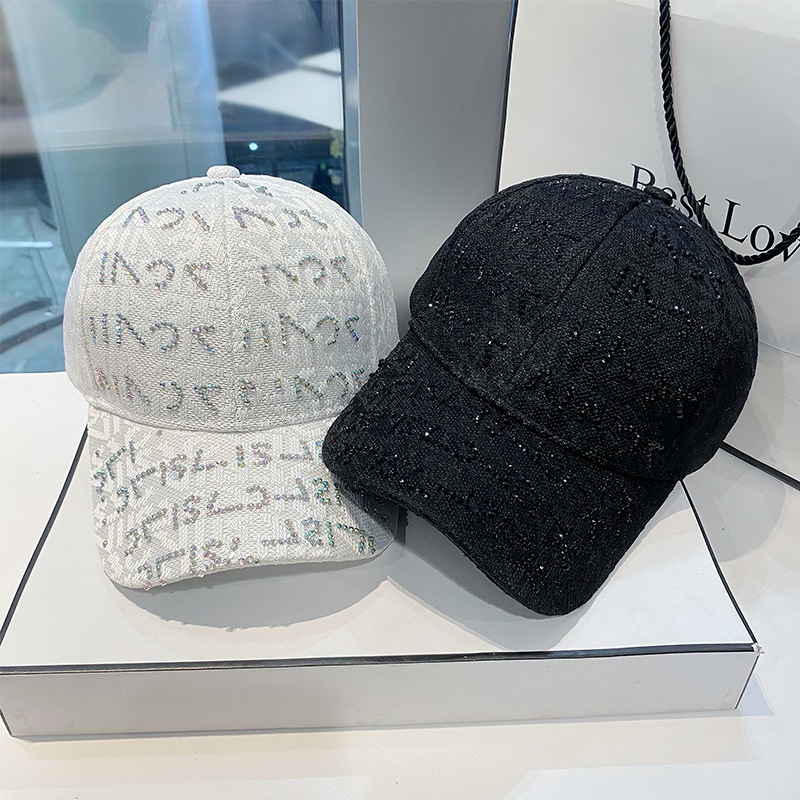 Women's Korean-style Trendy Baseball Cap With Rhinestone Letters, Fashionable And Versatile, Breathable And Sun-protective_voghion.com