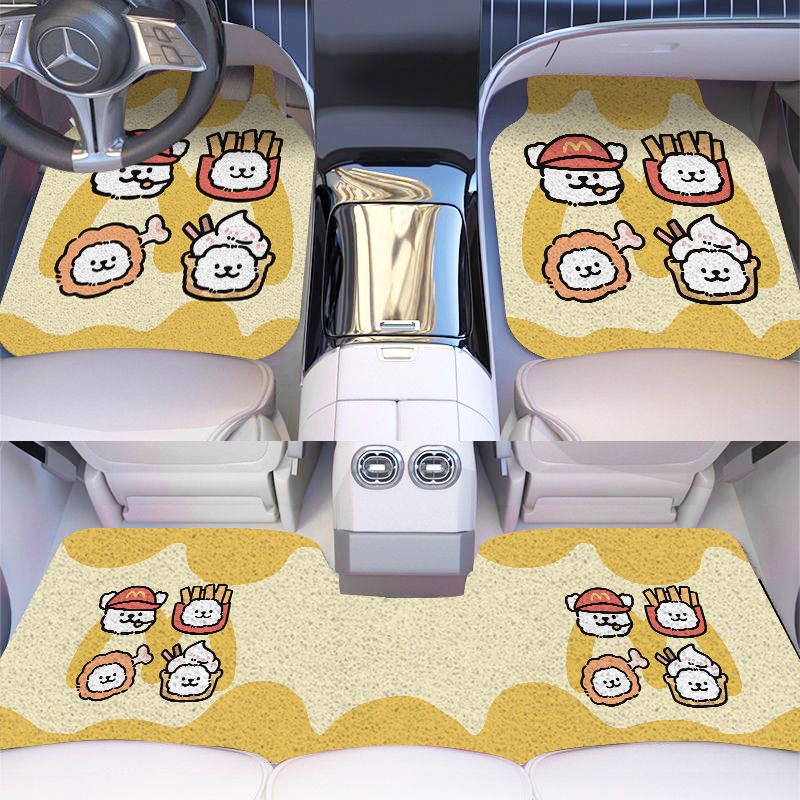 Line puppy car mat single piece stain-resistant silk ring rear integrated car carpet type cartoon car interior foot mat