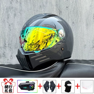 Motosiklet kaskı (dəbilqə) Standard 3C Certified Retro Motorcycle - cement-gray-avenue-with-colorful-gold-and-purple-night-vision-transparent-mirror-delivered-y10-soft-wheat-m