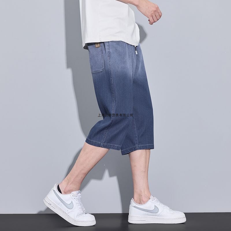 Men's Ice Silk Denim Shorts 2025 Summer Thin Loose Straight Trendy Casual Knee-Length Tencel Pants Men's Ice Silk Denim Shorts 2025 Summer Thin Loose Straight Trendy Casual Knee-Length Tencel Pants