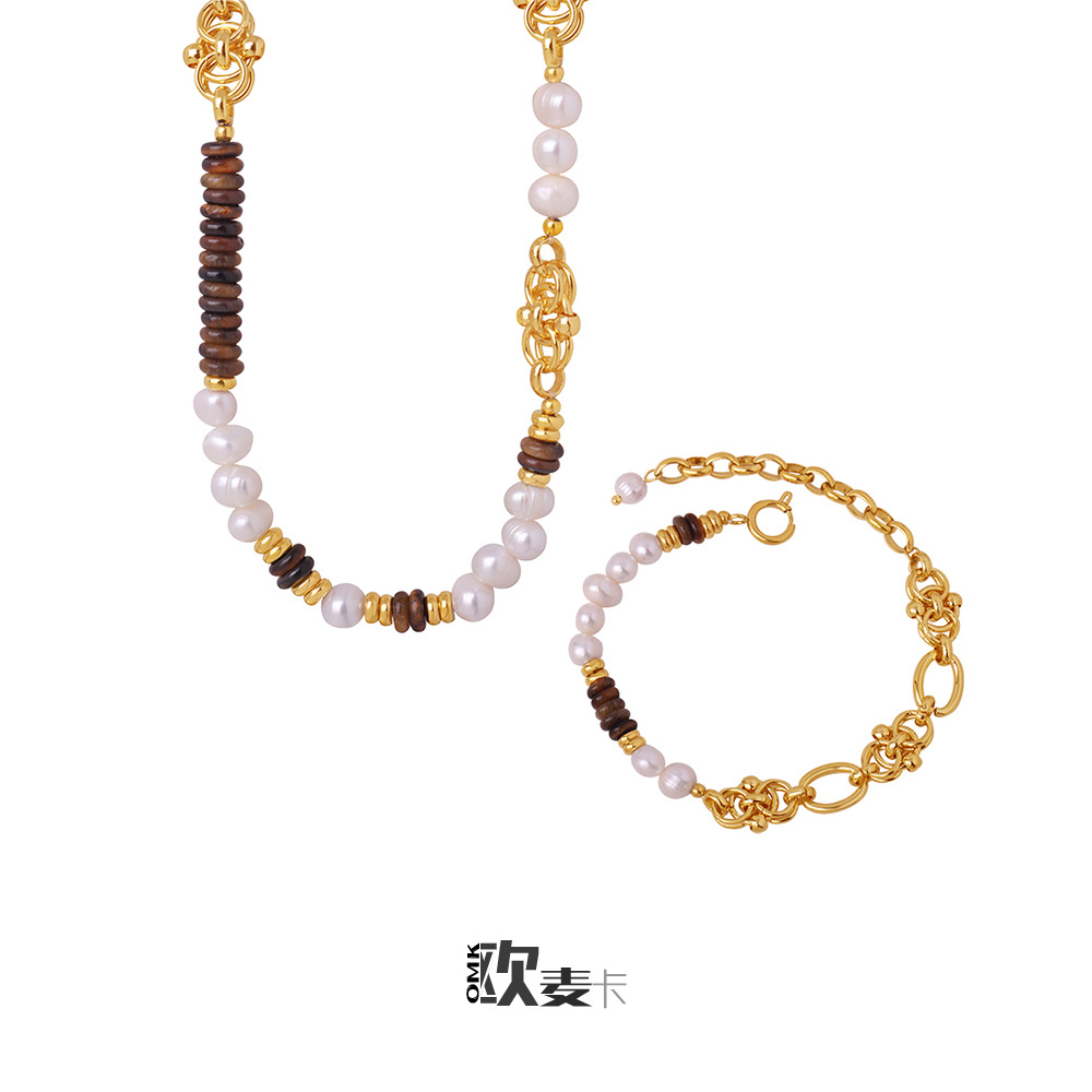 Ojo de Tigre Natural Piedra perlas agua dulce hecho a mano con cuentas collar pulsera estilo Europeo y Americano corte luz lujo traje Joyería La vendimia