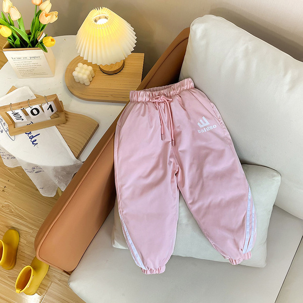 Children's down pants boys and girls thickened warm casual elastic waist children's three bars down pants live broadcast