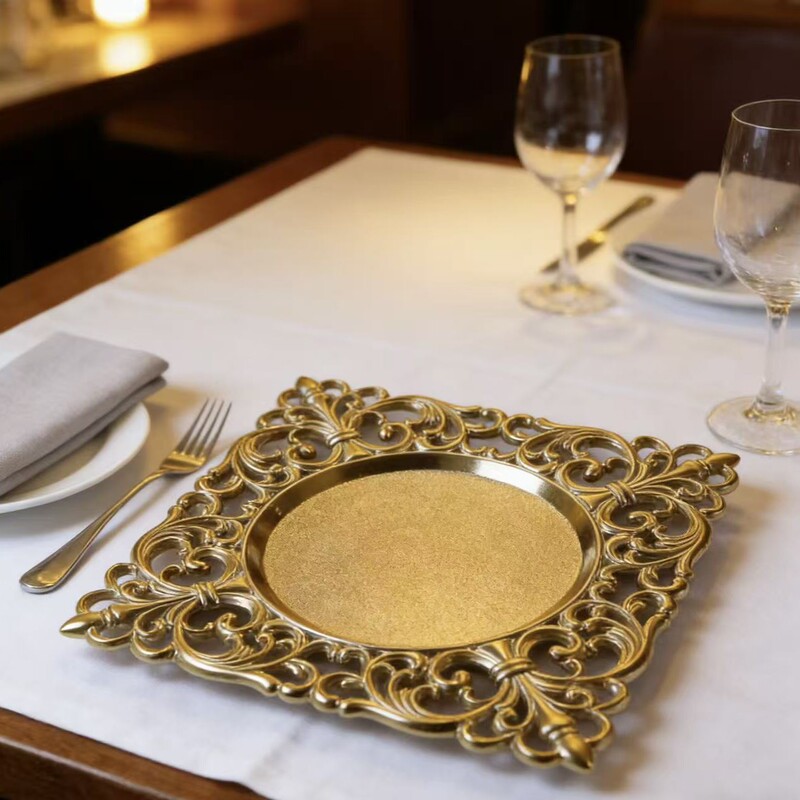 Round Hotel Banquet Tray Hollow Plastic Tray with Lace Small Square Tray Vintage Wedding Banquet Tray Wholesale Light Luxury Tray