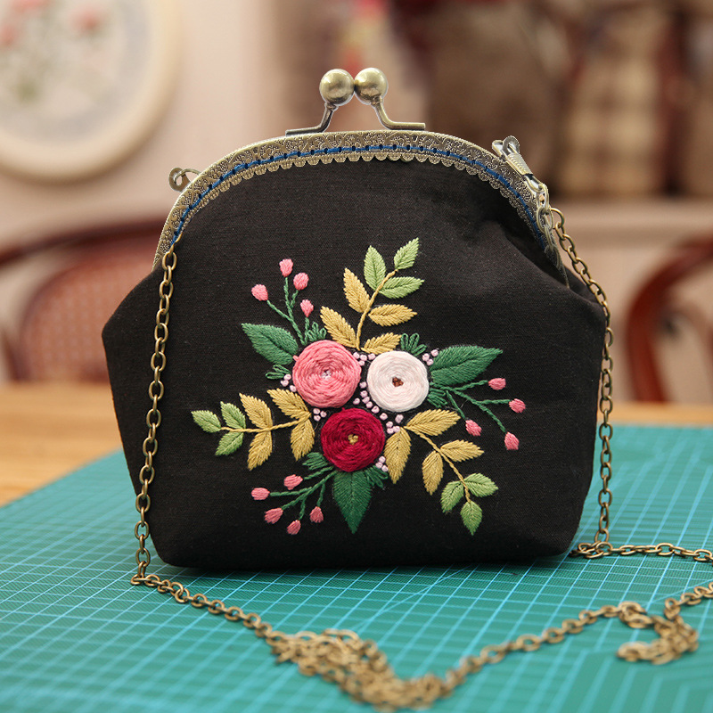 Bolso de mano bordado DIY, con estructura metálica, estilo Lu, artesanal, al por mayor