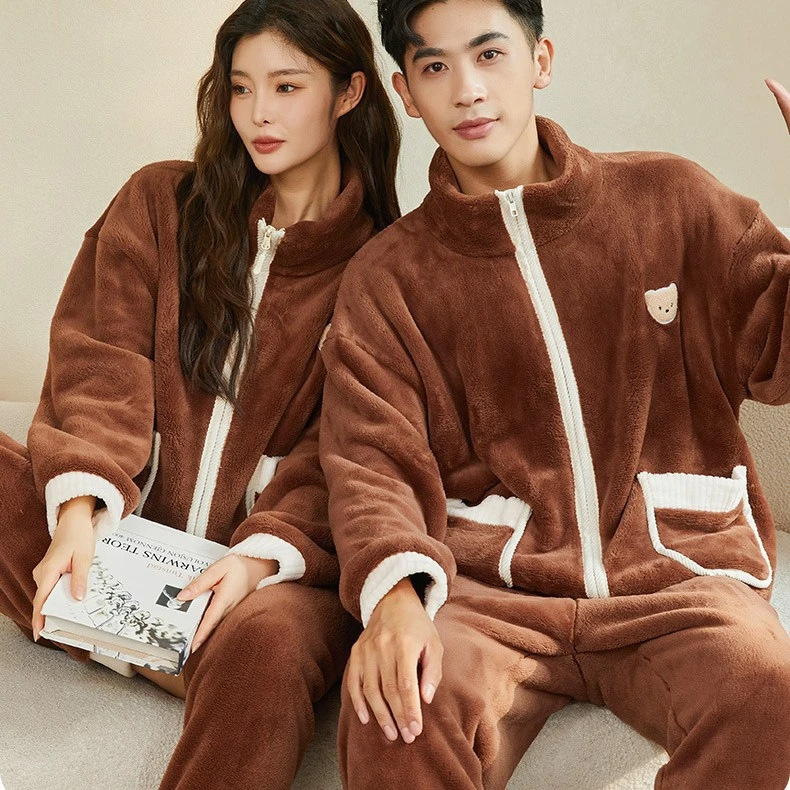 노시아 빛 럭셔리 국제 가을 겨울 옥 토끼 벨벳 외부 옷을 입고 세트 기모 따뜻한 커플 잠옷
