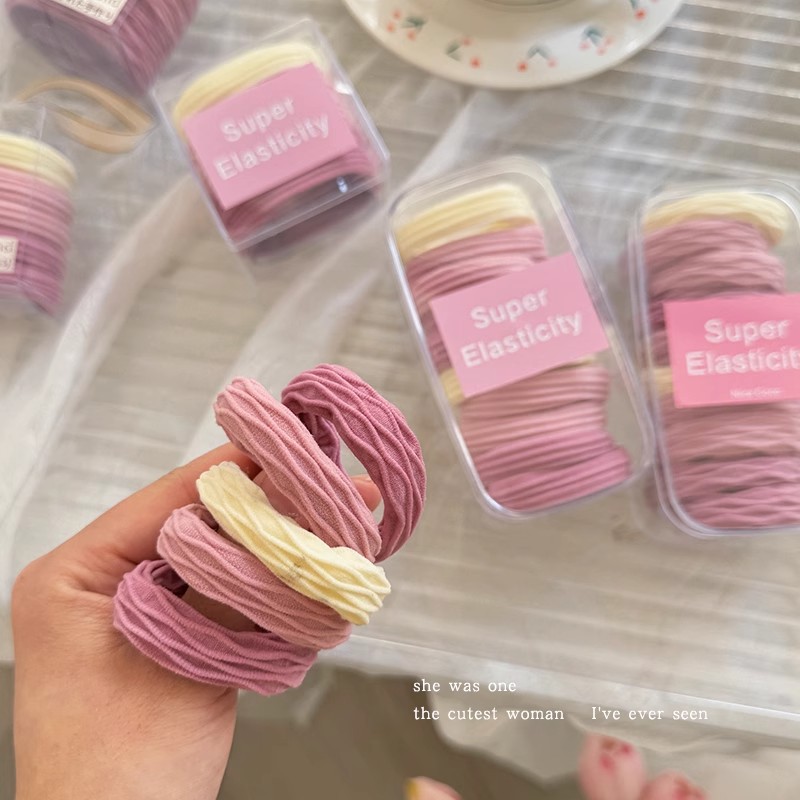 Rosa suave y ceroso sin dañar la cuerda para el cabello para mujer, banda de goma duradera de alta elasticidad, funda de cuero, cuerda para el cabello de cola de caballo alta, lazo para el cabello para niños