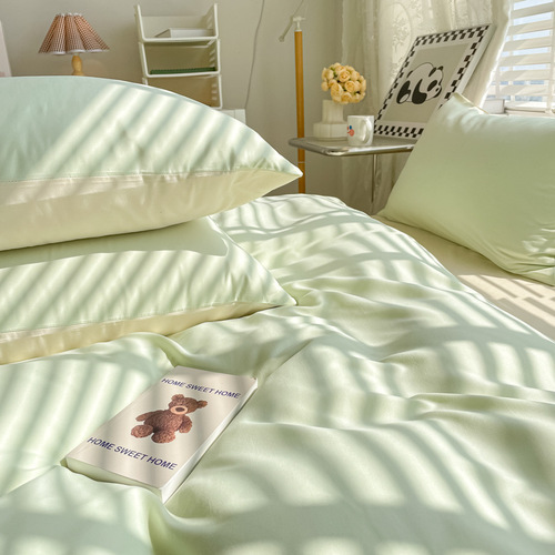 Cream style solid color four-piece set of bedding sheets and fitted sheet set for student dormitory three-piece gift set