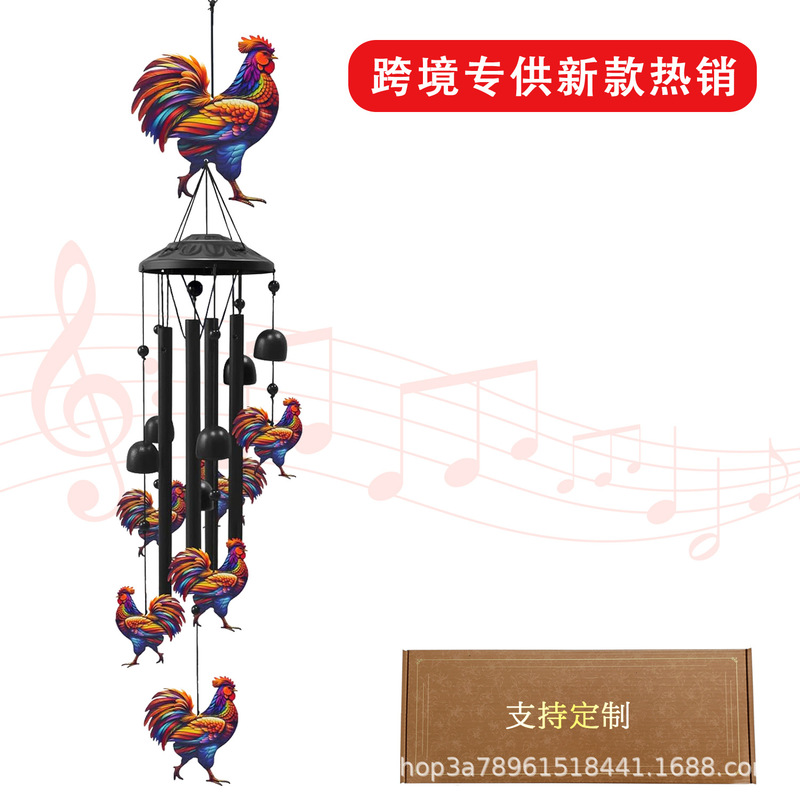Amazon's New Outdoor Hanging Decoration Garden Courtyard European and American Wind Chime Rooster Decoration Metal Customizable Outdoor Wind Chime