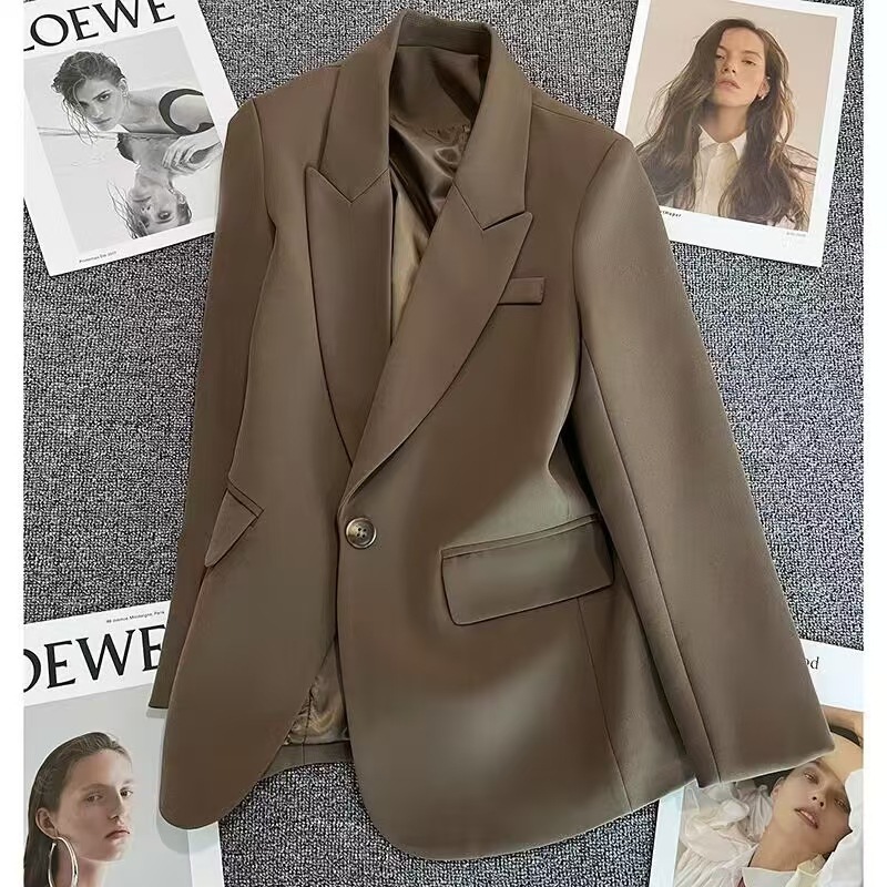 Dark Coffee Suit Jacket for Women 2025 Spring & Fall New Style Small One-Button Fashion Trendy Versatile Suit