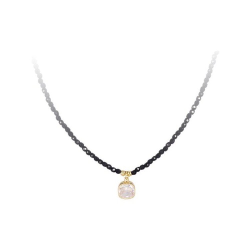 Black Crystal Square Sapphires Luxury High-End Lock Necklace Influencer Style Instagram Dark Design Trendy Chain Simple