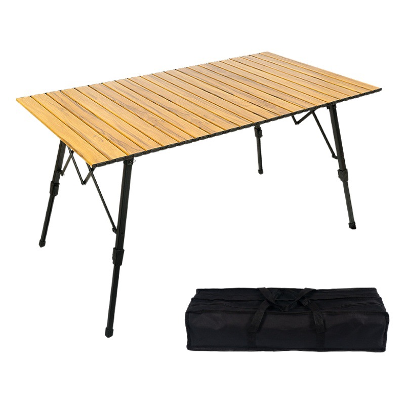 Mesa plegable al aire libre grano de madera aleación de aluminio mesa de rollo de huevo gran elevación camping mesa de comedor portátil camping auto-conducción mesa de aluminio