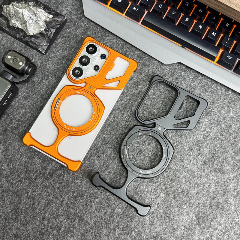 Suitable for Samsung S26Ultra Mobile Phone Case, Metal Frameless S25U Magnetic Rotating Stand, Hollow Design for Heat Dissipation, Cross-Border