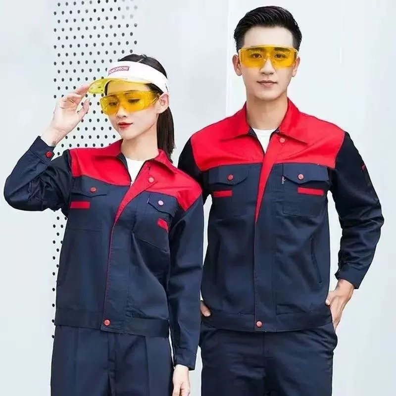 加厚款工作服双层男工装耐脏耐磨套装长袖劳保服秋冬印字厂服拼肩