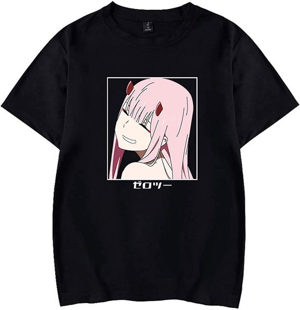 外贸新款Zero Two Anime动漫卡通图案印花男女T恤短袖上衣