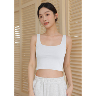 White Sexy Camisole Women's Inner Square Neck Top Short Sports Sleeveless Racer Bottoming High Waist Summer