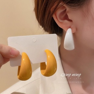 Ear Ring Yellow C- shaped Earrings 2024 New Explosions Big Earrings Women's Retro Hong Kong-style High-end All-match Ear Jewelry