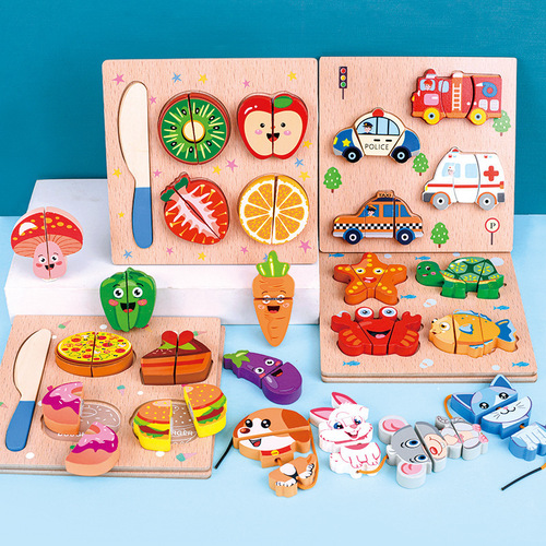 Wooden building blocks cut-cut music rope three-dimensional puzzle 0.2kg young children early education educational threading puzzle toy