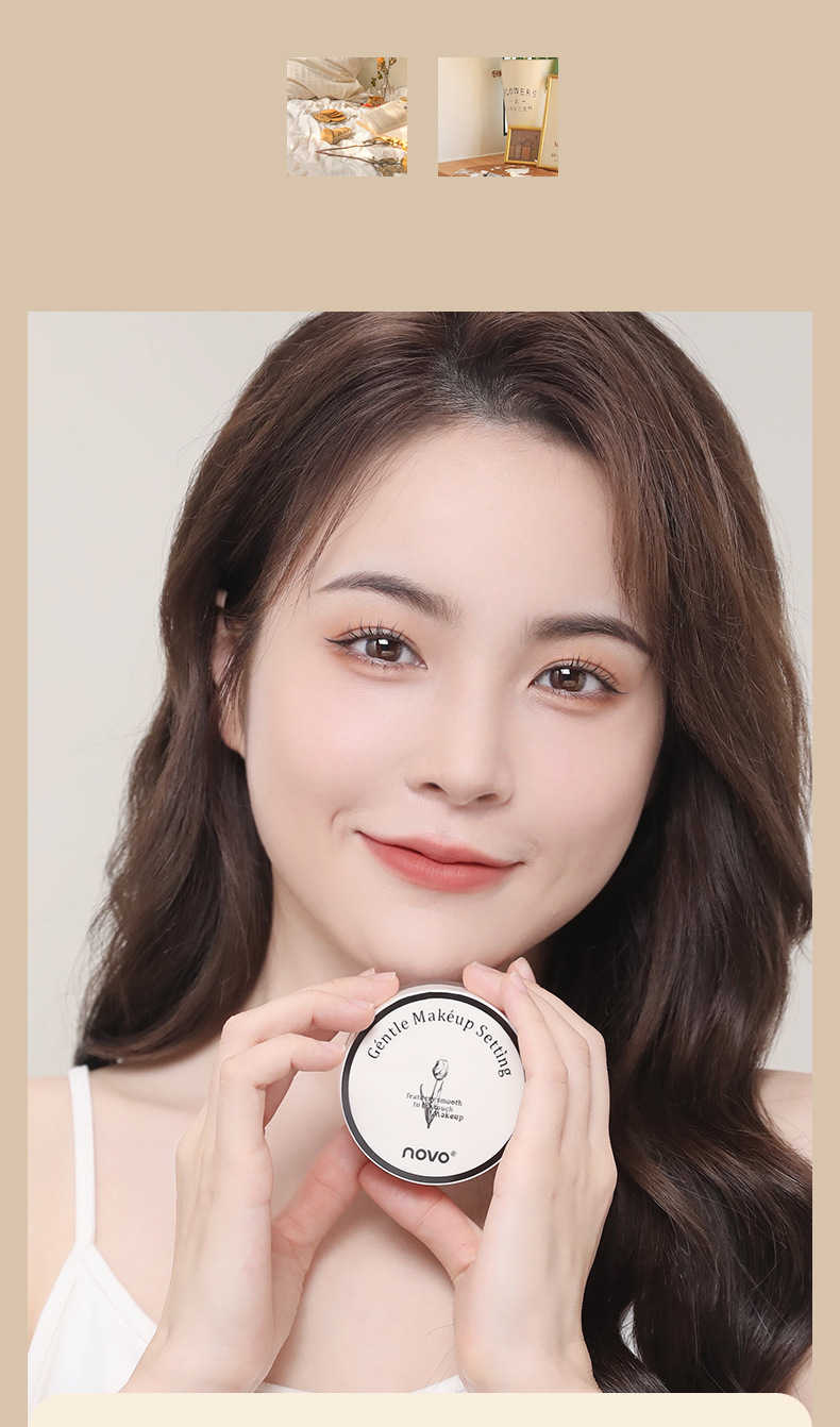 NOVO Cloud Mist Light and Fine Loose Powder is clear, oil-controlling, pore-invisible, long-lasting without clogging, water-resistant and sweat-proof setting powder undefined