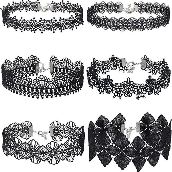 Black Lace Necklace Women's Versatile Collar Clavicle Chain Amazon Best-Selling Necklace Six-Piece Set Dark Necklace
