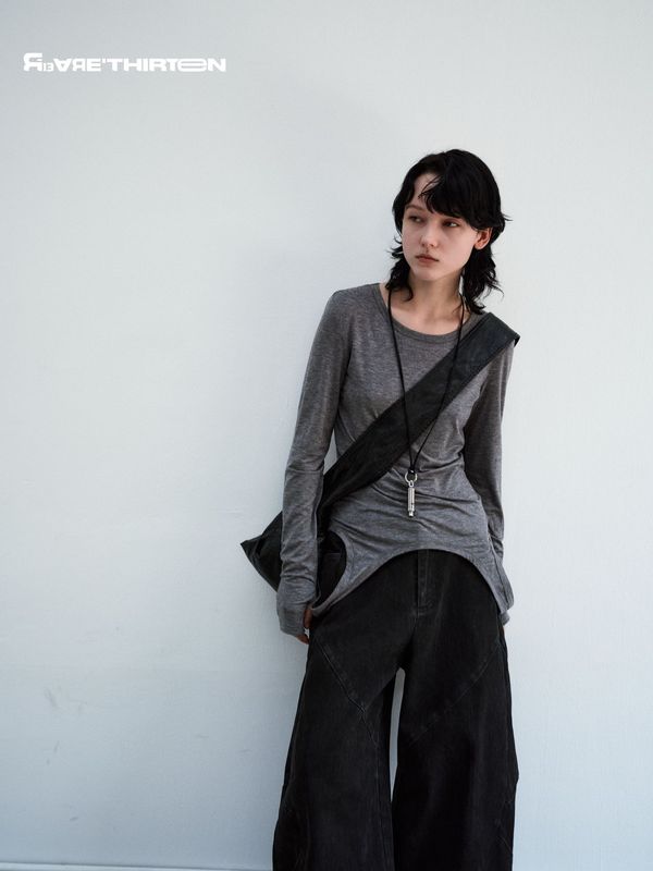 十三行R13挂耳圆领两穿纯色修身背心长袖打底T恤女25AW|undefined
