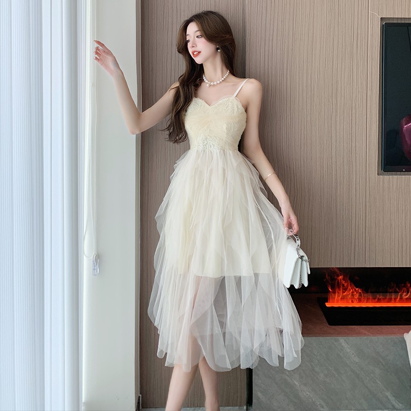 Cross-border Small White Dress Light Wedding Dress Fairy Mesh Daily Dress Small Sexy Strapless Strap Dress