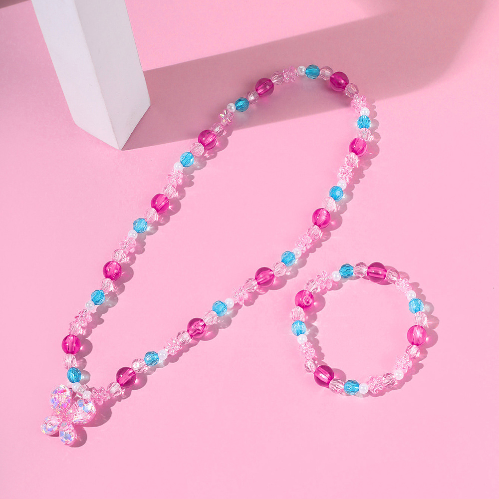 Butterfly Pendant Color Acrylic Handmade Bead Bracelet and Necklace Set