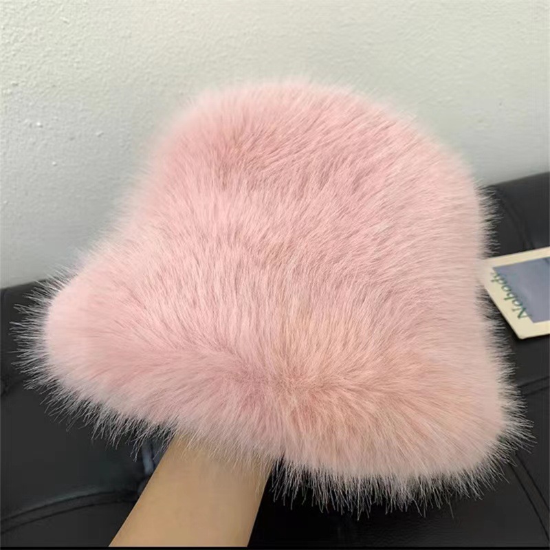 Zachte pluche bucket hat winter vissershoed voor dames_voghion.com