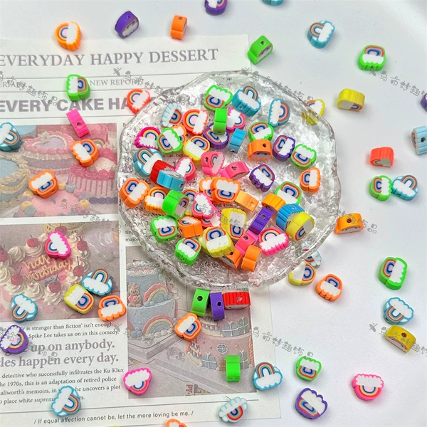 Polymer clay rainbow beads-mixed pack (50 pieces)