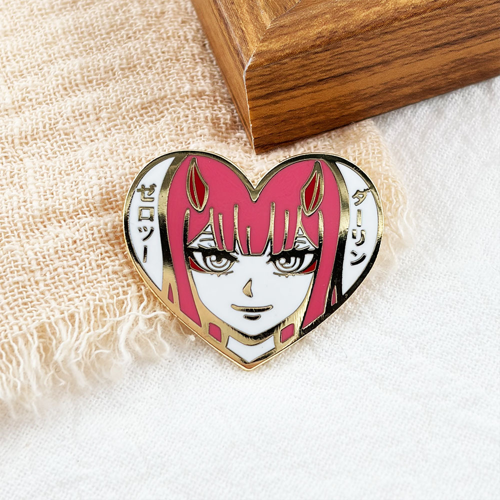 Anime Peripheral Enamel Metal Brooches, National Team 02 Heart Badges, Wholesale Pins for 2D Fans' Collection