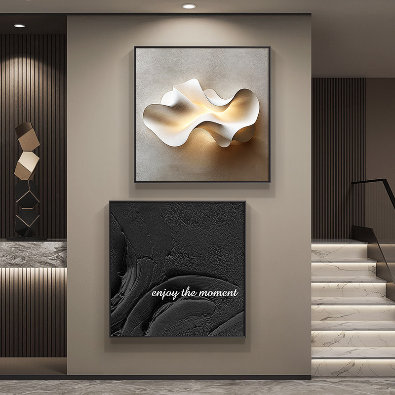 [Personalizado] minimalista italiano sala de estar comedor decoración pintura gris negro arte abstracto colgar pintura de escritorio porche
