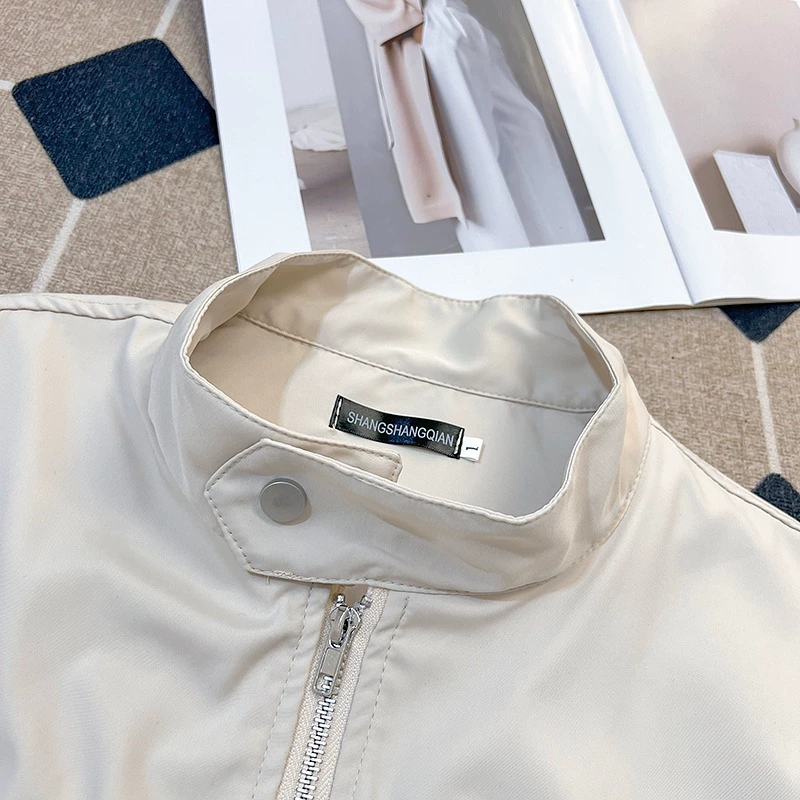 Ретро oversized куртка unisex, японский осенний стиль, на молнии со стойкой