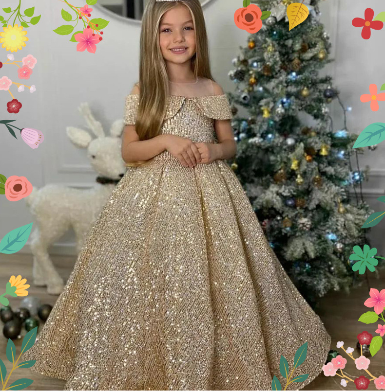 Rochie de prințesă cu paiete pentru fetițe la evenimente_voghion.com