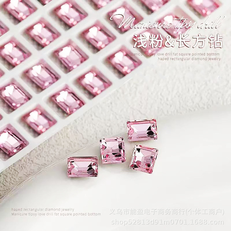 Internet Celebrity Girl Pink Pointed Bottom Rectangular Right Angle Acrylic Diamond Nail Accessories Super Flash DIY Hairpin Crystal Jewelry