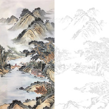 649Z批发国画山水墨稿 竖幅山水底稿 生宣纸 淡墨直接画