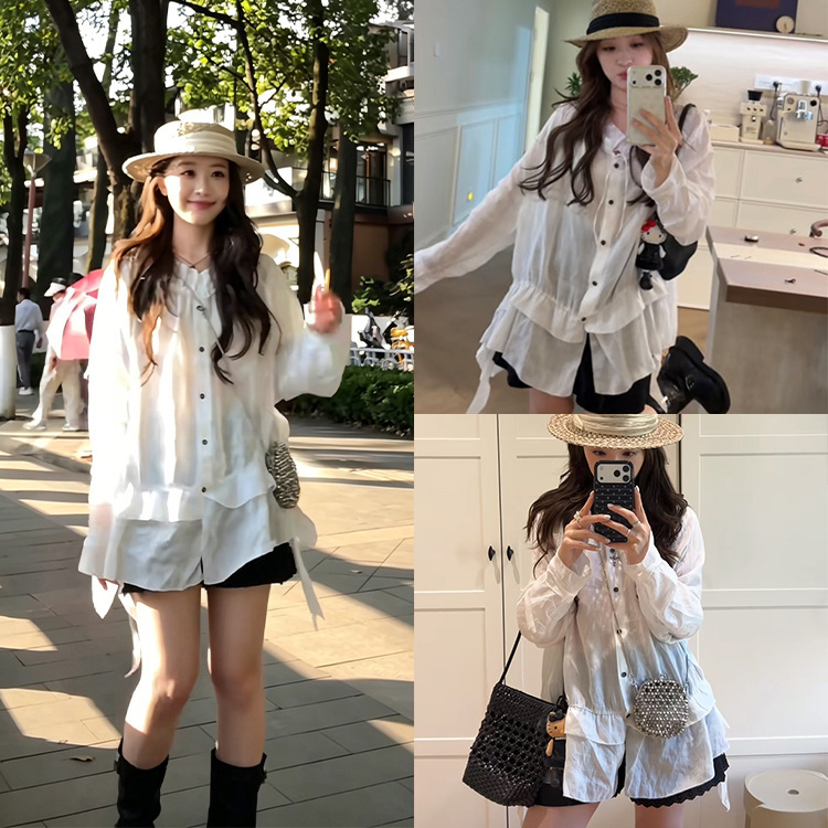 Fan Sun·Xh Korean Style Tengjie Same Style 100% Ramie Shirt Dongdaemun New Summer Solid Color Sun Protection Top for Women Fan Sun·Xh Korean Style Tengjie Same Style 100% Ramie Shirt Dongdaemun New Summer Solid Color Sun Protection Top for Women
