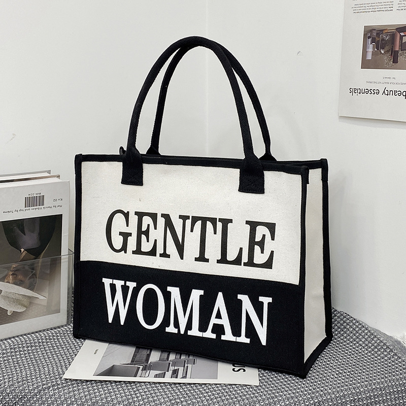 Letras coreanas de color ocio de estilo extranjero 2024 nueva bolsa de lona de hombro de gran capacidad de literatura y arte, bolsa de viento perezosa