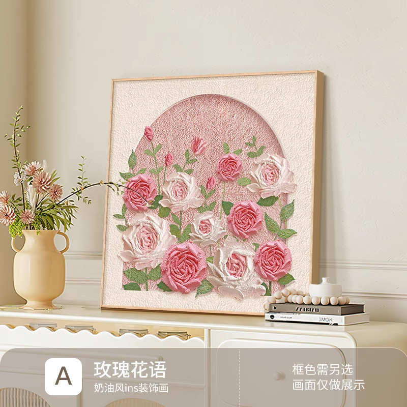 ローズフラワーデスクトップアートテレビキャビネット装飾絵画クリームスタイル玄関サイドボード吊り絵画ハイエンド|undefined