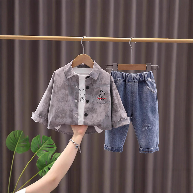Boys Casual 2025 New Pocket Mickey Mouse Shirt Long-Sleeved Three-Piece Suit Baby Autum Fashionable Clothes
