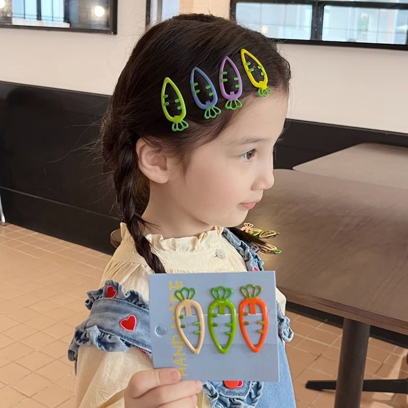 Nuevos niños lindos clip de cabello de zanahoria clip de BB dulce chica lateral clip de frangeo de la cabeza de la chica detrás de la tarjeta de cabello rota