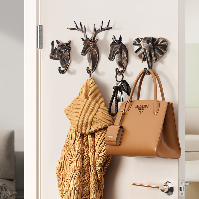 Animal creativo ropa gancho Punch-libre ciervo cabeza decorativa pasta abrigo gancho pared abrigo gancho clave titular detrás de la puerta