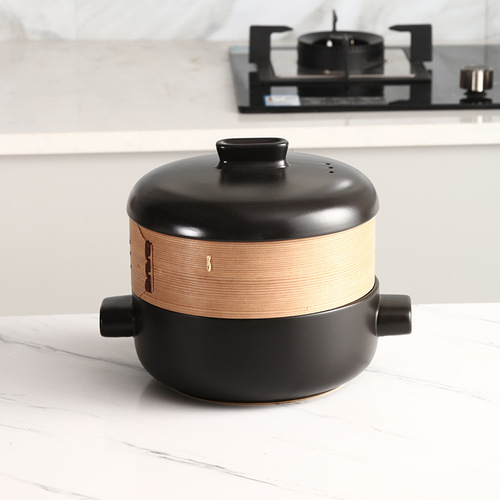 Japanese steamed pot with steam rack soup pot stew pot bamboo multi-layer hotel household ceramic pot steamer size large and small