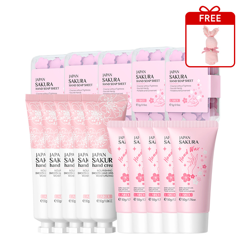 Conjunto combinado de leche de caracol y flor de cerezo LAIKOU transfronterizo, varios conjuntos, kit de productos para el cuidado de la piel de combinación libre.