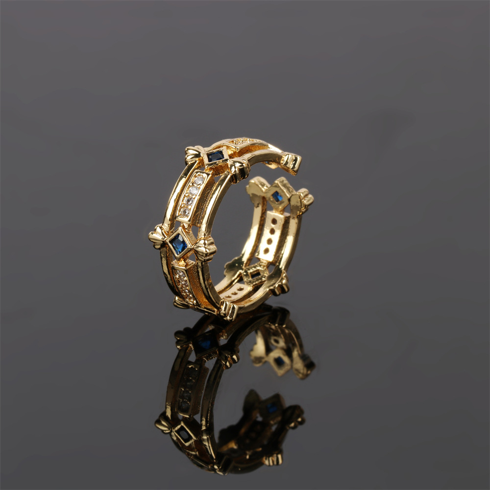 Retro Geometric Gold Copper Inlaid Zircon Opening Adjustable Ring display picture 10