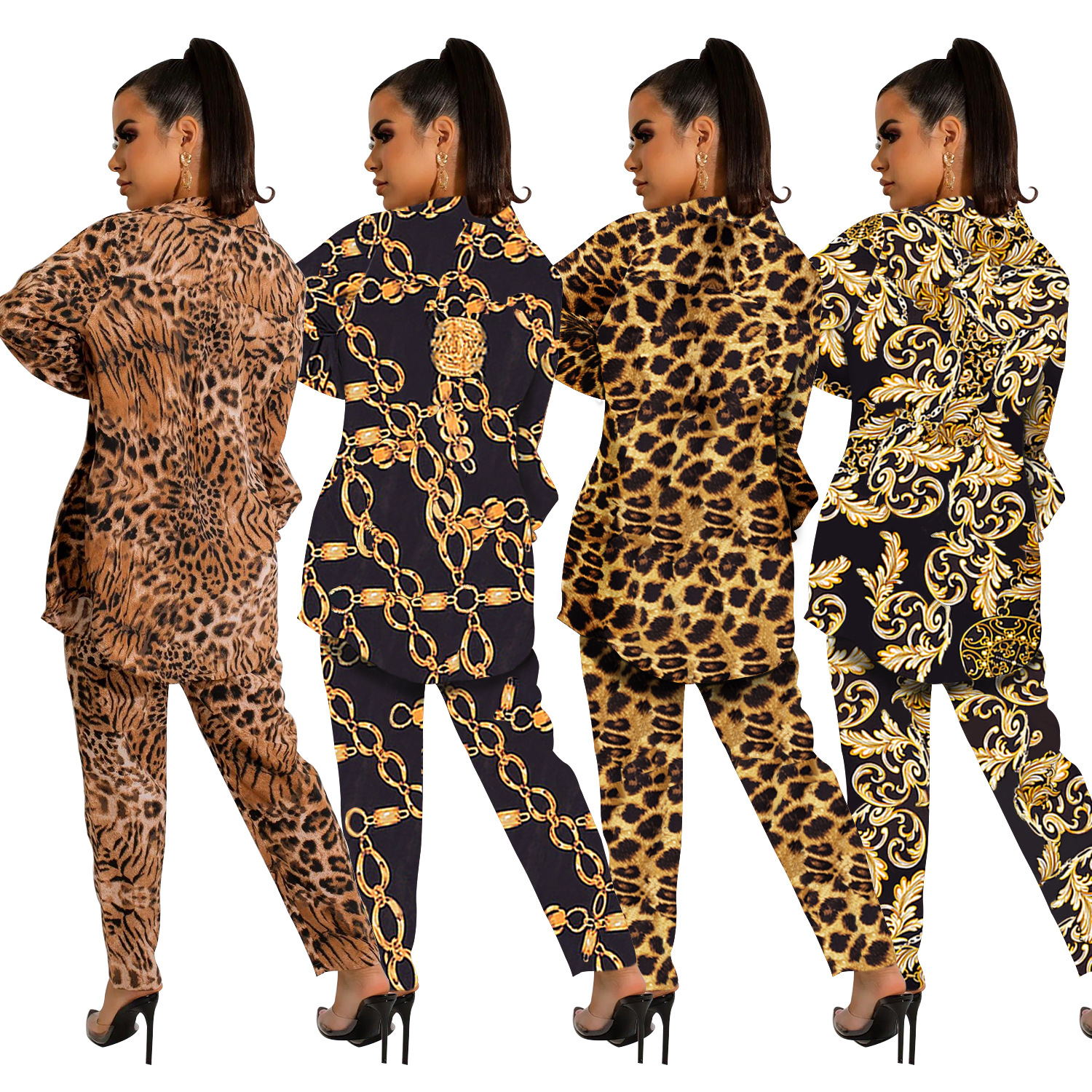 Women's Clothing fashion women's long sleeved collared jacket lined trousers three piece set_voghion.com