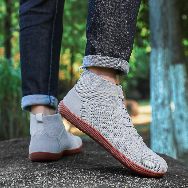 2025 Cross-Border New Men's Summer Shoes High-Top Wide-Soled Shoes Fly-Knit Breathable Non-Slip Wide-Toe Barefoot Casual Men's Shoes