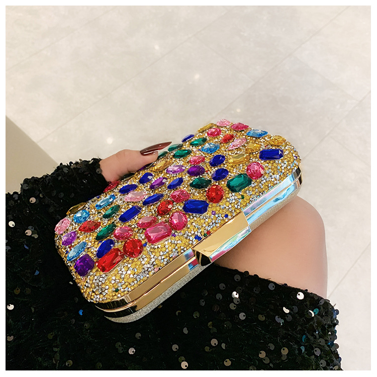 New cross-border full-diamond shiny bags, diamond-encrusted clutch bags, dinner bags, wedding banquet bags, party bags, small square bags and women's bags undefined