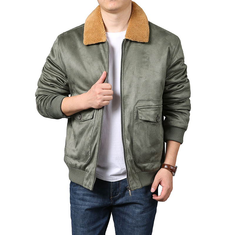 Winterjacke aus Wildleder für Herren mit dickem, lockerem Kragen, mehreren Taschen, warmer Lammwolle, Übergrößenjacke_voghion.com