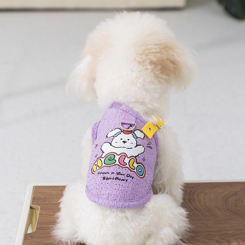 Primavera y verano tracción caricatura adorable gatito correa de impresión de tracción chaleco de tracción perros pequeños y medianos ropa de mascotas